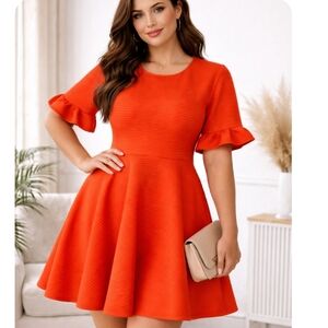 Sexy Diva| Plus Size Coral Textured Fit & Flare Dress